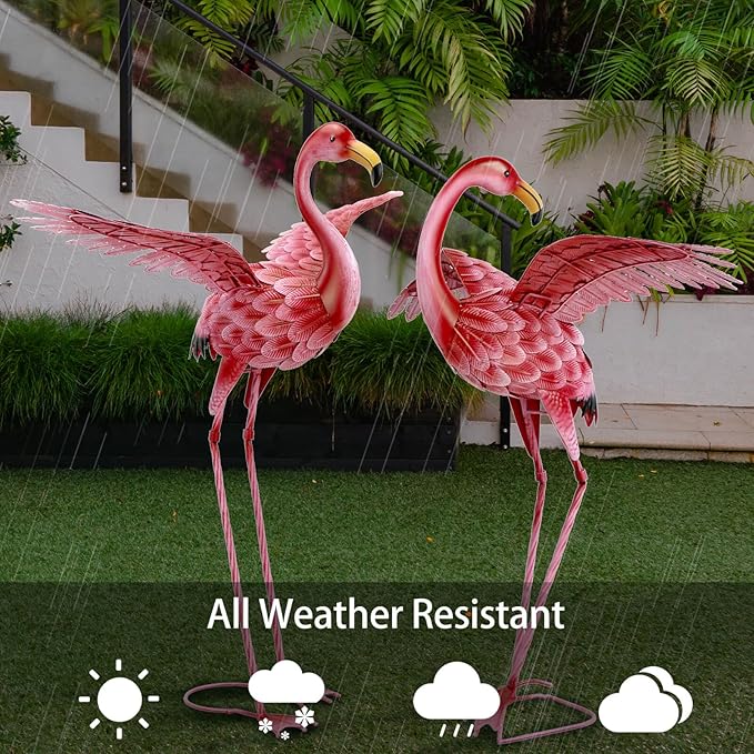 Natelf Pink Flamingo Yard Decorations, Tall Birds Garden Statues and Sculptures, Metal Lawn Art Ornaments for Outdoor Patio Backyard, Set of 2-VerdiqueGarden