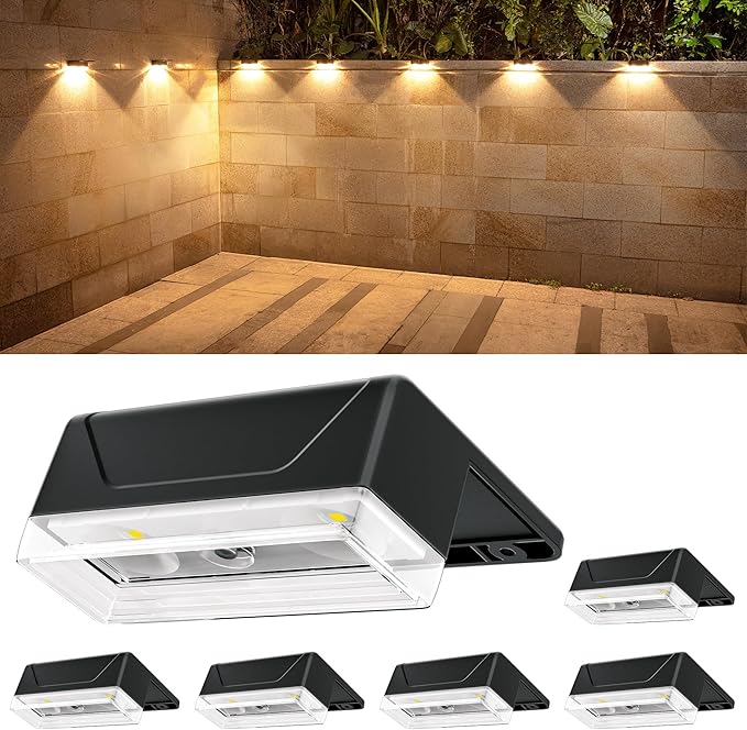 Ellasay Solar Fence Lights Outdoor: IP65 Waterproof RGB Solar Powered with 8 Lighting Modes - Wall Decor for Garden Deck Patio Backyard Balcony 6 Pack-VerdiqueGarden