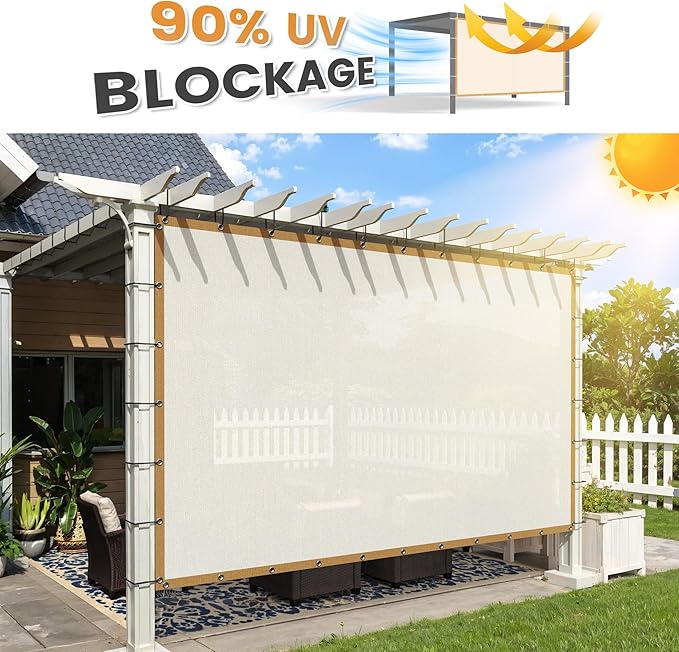 VICLLAX Shade Fabric Sun Shade Cloth with Every 2 FT Grommets for Patio Garden Pergola Cover Canopy 5x9 FT, Cream-VerdiqueGarden