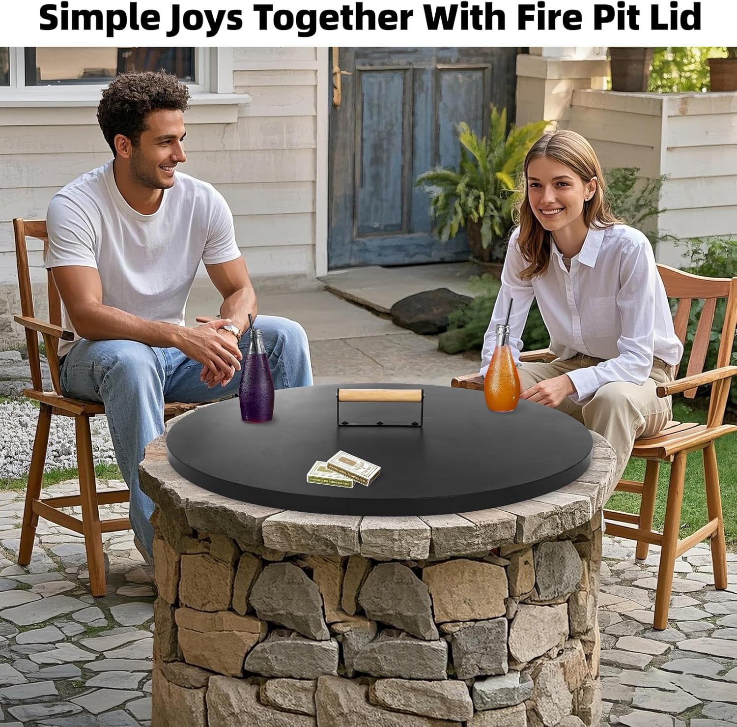 1MORE Fire Pit Lid Round 30" - Metal Firepit Lid with Wooden Handle for Patio Firepits,Rust Resistant 1.5mm Fire Pits Metal Lid,Outdoor Firepits Accessory, Smokeless Fire Pits Cover Round Metal-VerdiqueGarden