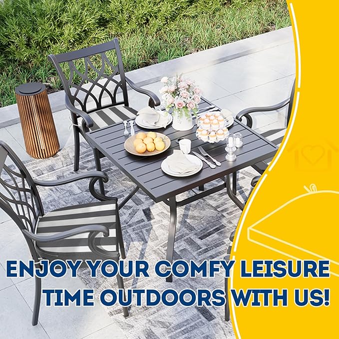 AAAAAcessories Outdoor Seat Cushions for Chairs, Waterproof, Fade-Resistant Patio Furniture Replacement Cushions, 17" x 16" x 2", Set of 2, Gray Cabana Stripe-VerdiqueGarden