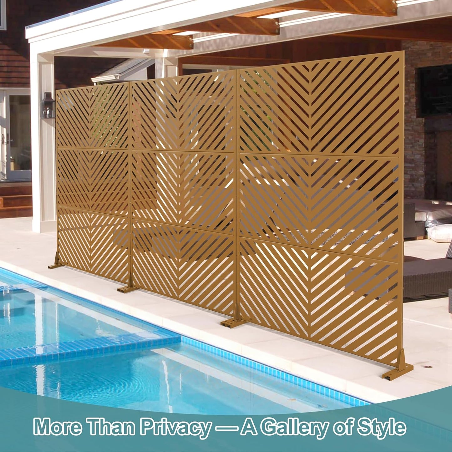 Metal Privacy Screen Outdoor Freestanding Privacy Wall Panels and Decorative Patio Dividers,Crafted from Steel with Sun-Proof Design, Ideal for Patio, Deck, Garden,72" H×47" L,（Brown&Parallel-VerdiqueGarden