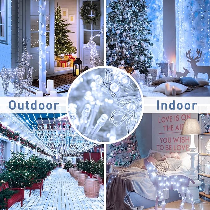 JMEXSUSS 66ft 200 LED White Christmas Lights Indoor Bedroom, Connectable White String Lights Outdoor Clear Wire, 8 Modes Twinkle String Lights Plug in for Room Tree Wedding Christmas Decoration-VerdiqueGarden