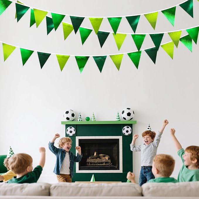 Gradient Green Party Decorations Metallic Fabric Ombre Green Triangle Pennant Banner Flag Bunting for Graduation Birthday Retirement Wedding Bachelorette Spring Summer St Patrick's Day Party Supplies-VerdiqueGarden