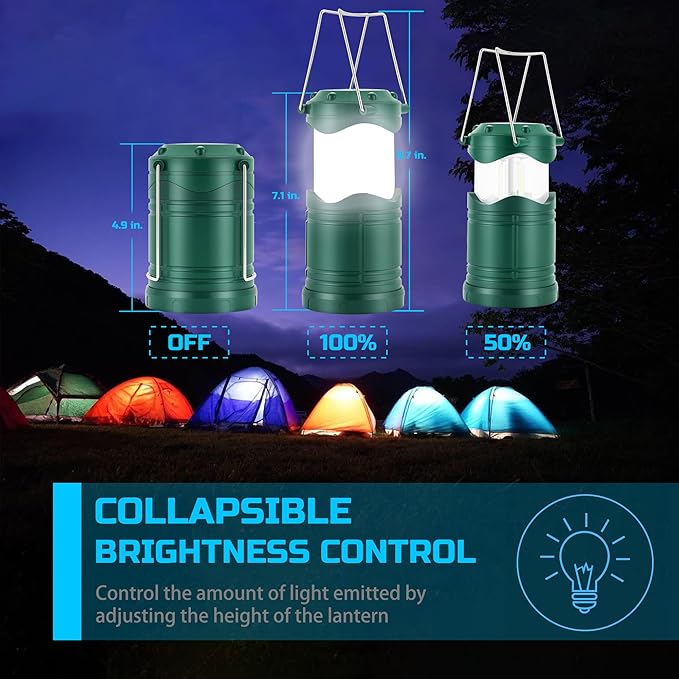 Lichamp LED Camping Lantern, 4 Pack Battery Powered Flashlight for Power Outages, Portable Collapsible Hanging Light Essential for Home, Outdoor, Emergency Lamp Survival Kit Gear for Hurricane, C5-VerdiqueGarden