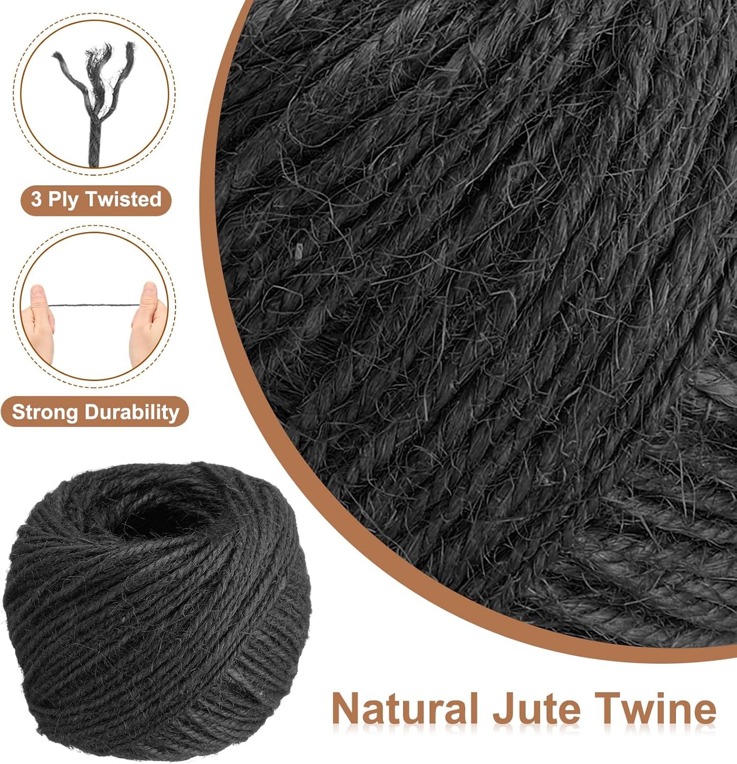 uxcell 164 Feet Natural Jute Twine String,2mm Thin Garden Twine Rope Colored Plant String Cord for DIY Art Crafts Gift Wrapping Decoration Packing Gardening Plant Hanger,Black-VerdiqueGarden