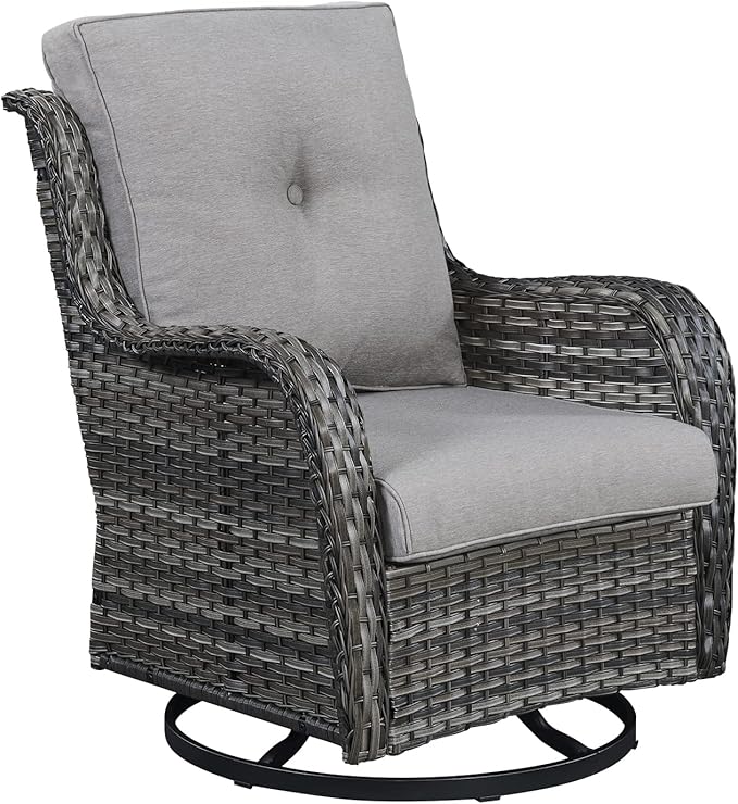 Outdoor Patio Swivel Rocker Chairs - Single Wicker Rattan Patio Swivel Rocking Chair with High Back,Deep Seating and Comfort Cushions for Deck Porch Garden,Mixed Grey/Grey-VerdiqueGarden