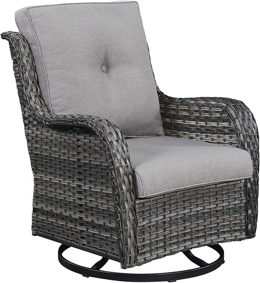 Outdoor Patio Swivel Rocker Chairs - Single Wicker Rattan Patio Swivel Rocking Chair with High Back,Deep Seating and Comfort Cushions for Deck Porch Garden,Mixed Grey/Grey-VerdiqueGarden