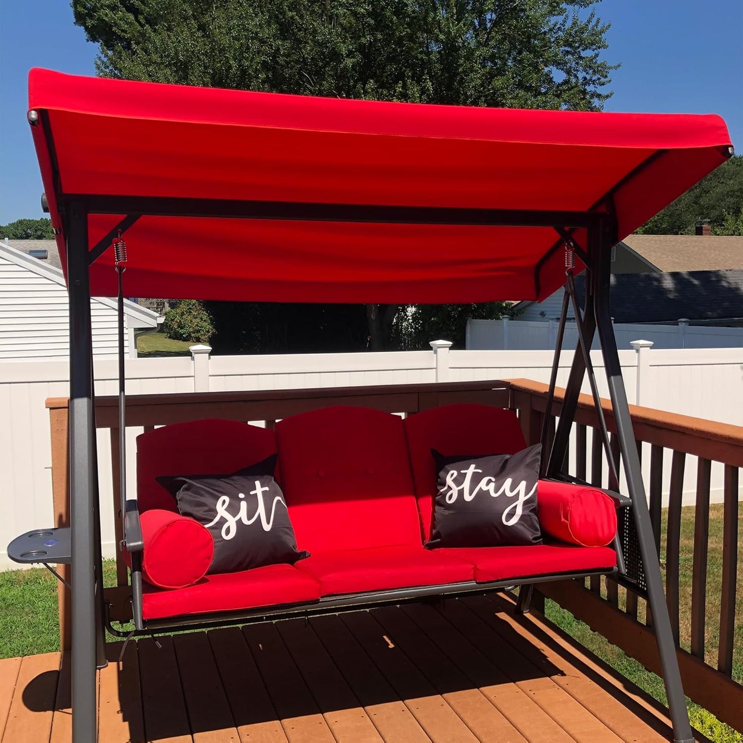 PURPLE LEAF 3-Seat Outdoor Patio Porch Swing with Adjustable Tilt Canopy, Cushions and Pillow Included, Terra-VerdiqueGarden