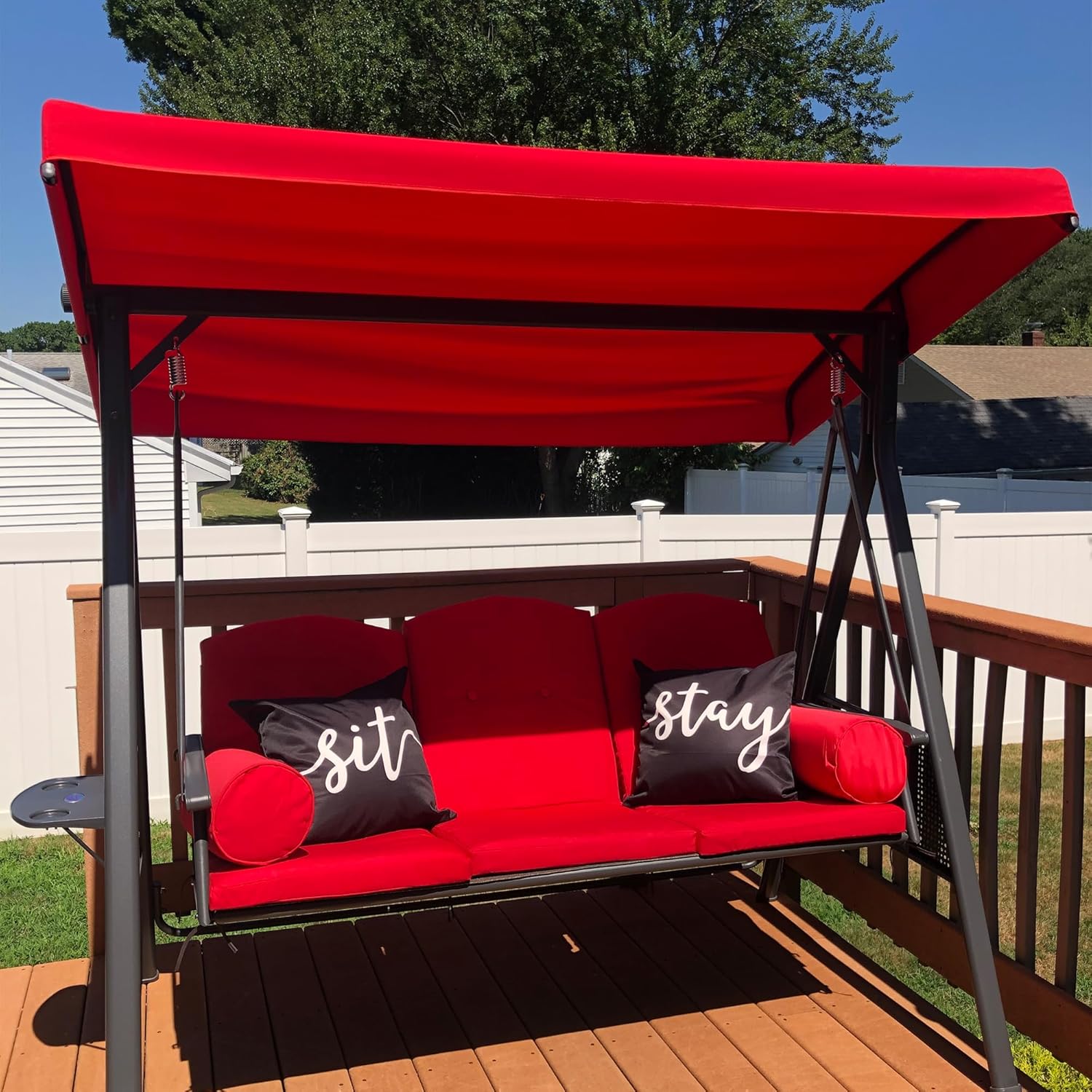 PURPLE LEAF 3-Seat Outdoor Patio Porch Swing with Adjustable Tilt Canopy, Cushions and Pillow Included, Terra-VerdiqueGarden