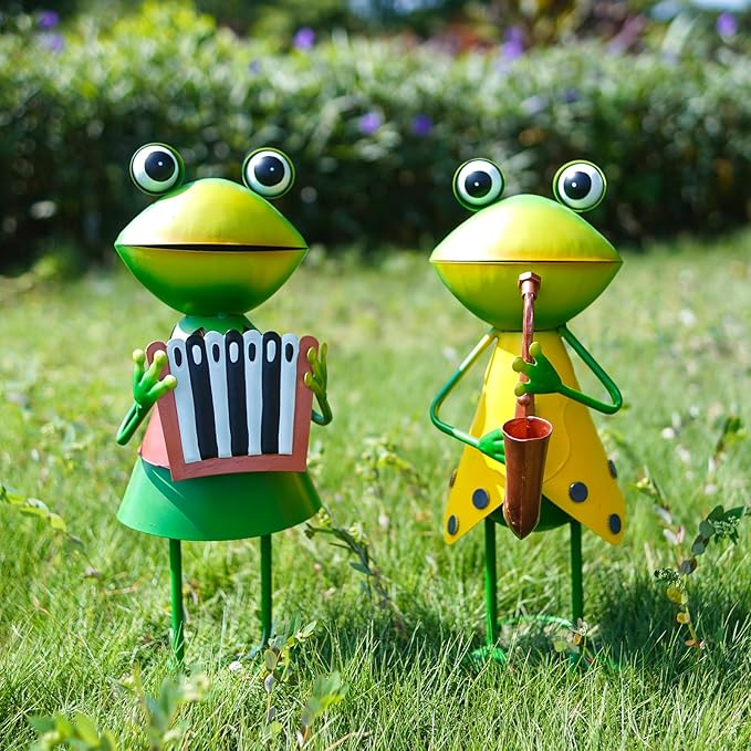 HONGLAND Metal Frog Garden Decor - Metal Frog Outdoor Statue -Funny Garden Frog Decorations - 3D Frog Figurine - Christmas Holiday Housewarming Gifts Lawn Patio Yard Garden Decor (Saxophone)-VerdiqueGarden