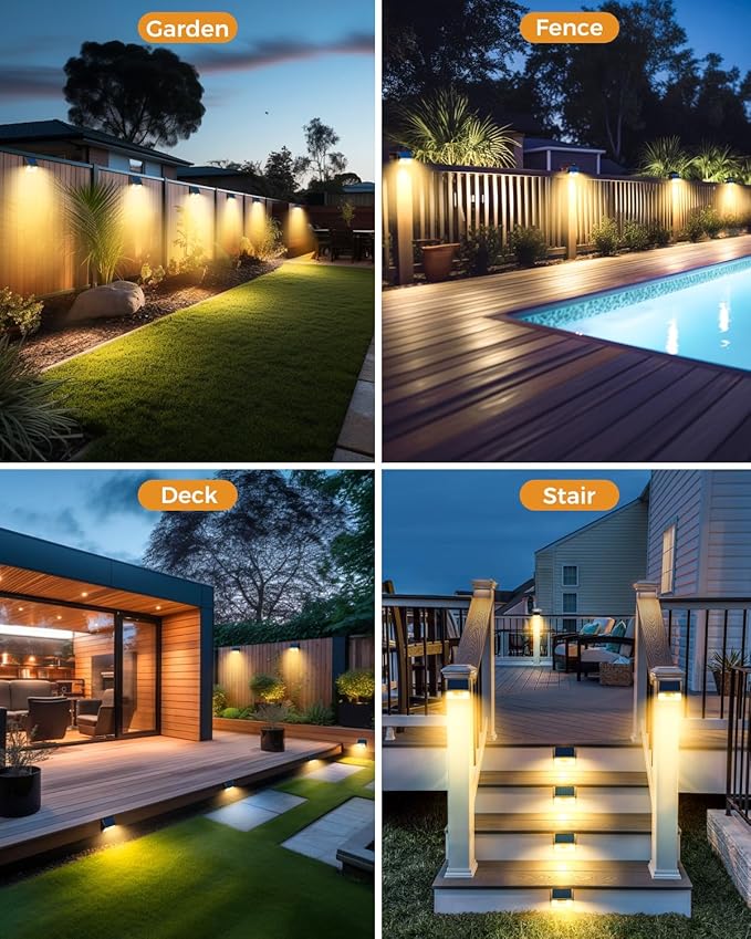 4 Pack Solar Fence Lights Waterproof, Motion Sensor Deck Outdoor, Warm White LED for Wall Yard Steps Stairs Garden - Brown-VerdiqueGarden