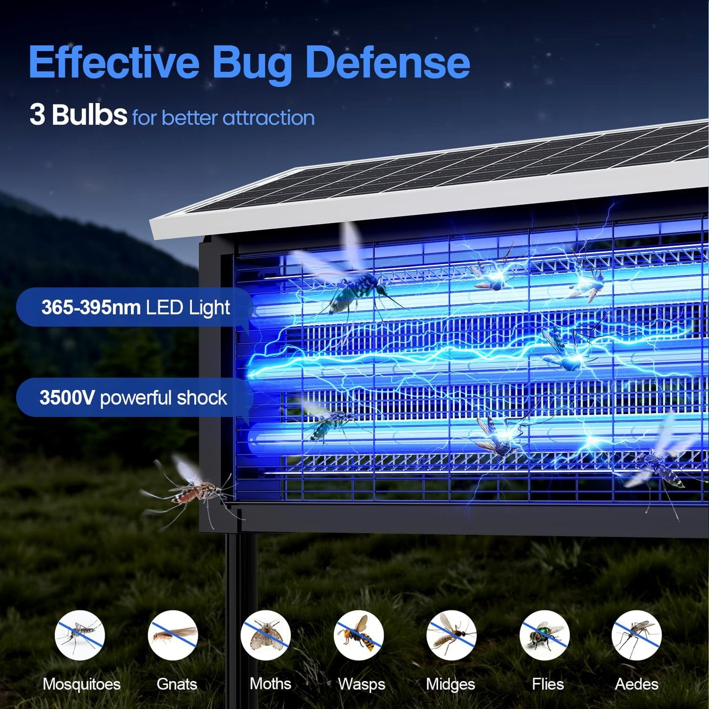 Solar Bug Zapper Outdoor, 30W Large Mosquito Zapper, Electric Mosquito Killer Outdoor, Waterproof & Portable Fly Killer, Rechargeable Flying Insect Trap for Patio, Yard, Garden, Home, Camping, Black-VerdiqueGarden