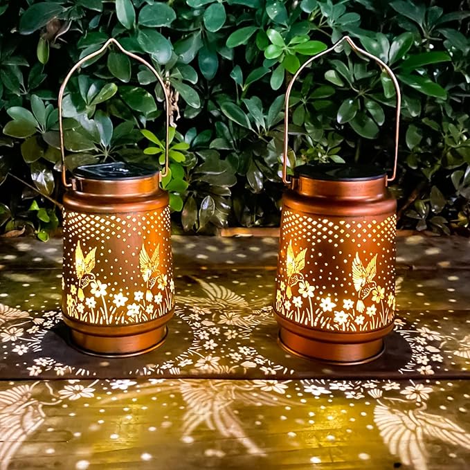 4 Packs Dragonfly&Hummingbird Solar Lantern Lights Outdoor Decor, Hanging Metal Decorations Waterproof with LED Light, Landscape Lights for Garden Patio Yard Lawn Backyard Front Porch-VerdiqueGarden