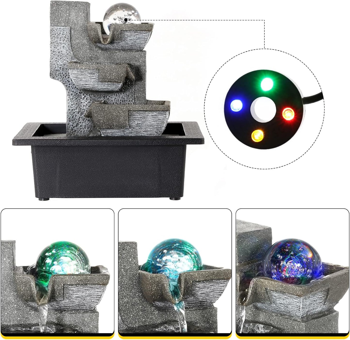 Dyna-Living Water Fountains Indoor Desktop Fountain Relaxation Waterfall Indoor Portable Feng Shui Fountain with LED Light Home Decoration-VerdiqueGarden