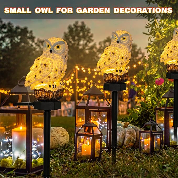 Dazzle Bright 2 Pack Owl Figure Solar LED Lights, Resin Garden Waterproof Decorations with Stake for Outdoor Yard Pathway Outside Patio Lawn Decor to Scare Birds Away, Gifts for Women, Owl Lovers-VerdiqueGarden