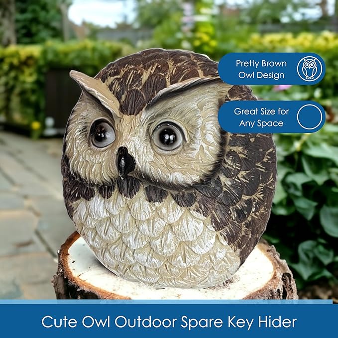 Stocky Owl Garden Decor Holds a Hidden Key Outside - Secret Magnetic Panel Key Hider-VerdiqueGarden
