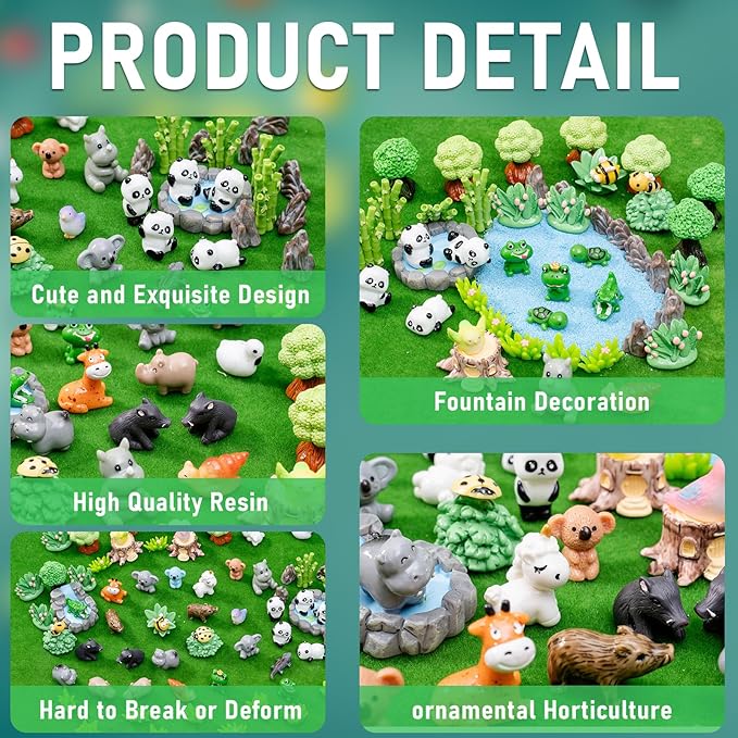 Miniature Small Animal Figurines, 80pcs of Mini Resin Animals, Forest Decoration Ornaments, Miniature Landscape Ornament Sets, Fairy Garden and Dollhouse Accessories-VerdiqueGarden