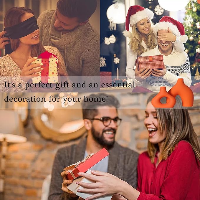 CEMABT Orange Ceramic Vase Set of 2 for Modern Minimalist Bohemian Decor，Round Matte Donut Vases for Pampas Grass-Perfect for Living Room, Dining Table, Office Bedroom Shelf Decor Entryway, Console-VerdiqueGarden