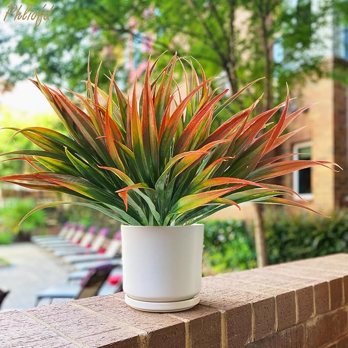 32Pcs Artificial Grass Fake Plants 17.3in Outdoor Plastic Plants UV Resistant Greenery Fake Grass for Home Window Garden Office Patio Hanging Planter Pathway Front Porch Décor Red-VerdiqueGarden