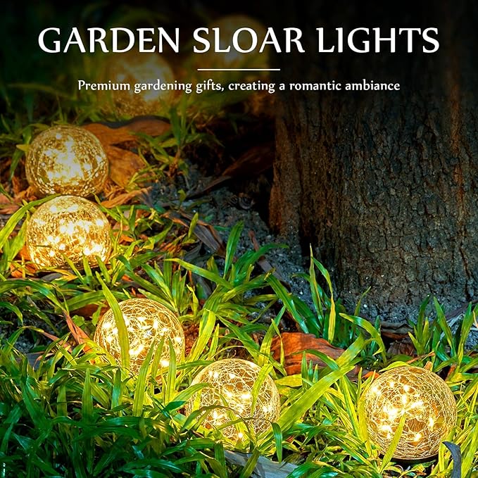 Honoson 3.9 Inch Solar Globe Lights Outdoor Waterproof, Solar Balls for Garden Cracked Glass Ball, Ground Landscape Garden Decor for Patio and Yard Lawn Backyard (12 Pieces)-VerdiqueGarden