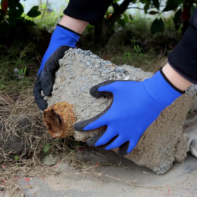 Evridwear Crinkle Latex Rubber Hand Coated Safety Work Gloves for Men Women General Multi Use Construction Warehouse Gardening Assembly Landscaping (Large,Blue- 12Pair)-VerdiqueGarden