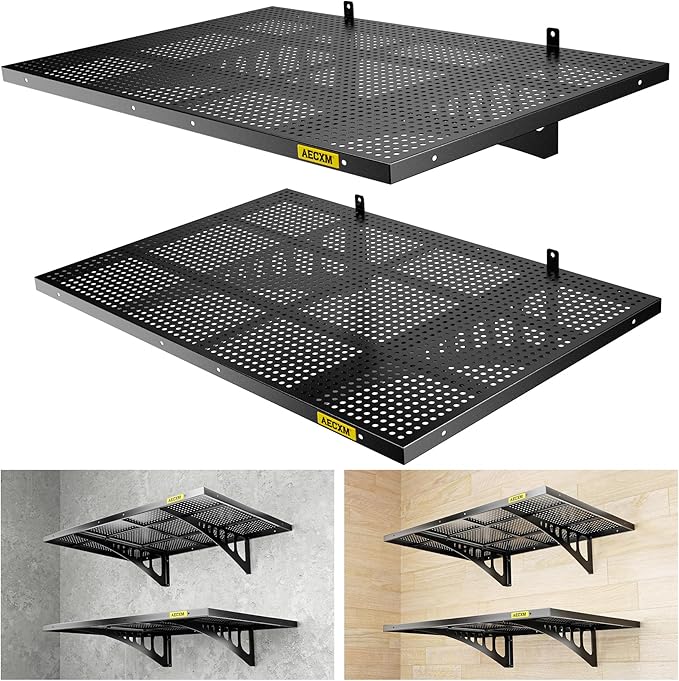 2-Pack 2x3ft Adjustable Garage Wall Shelving 560lbs Load Capacity Heavy Duty Wall Mounted Storage Shelf Metal Floating Shelves for Garage(Black)-VerdiqueGarden