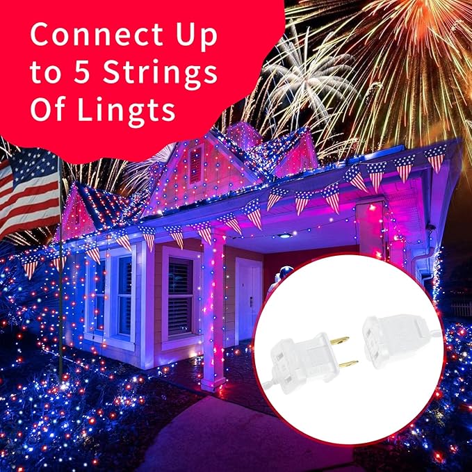 Ultra-Bright Connect End to End Red White and Blue Christmas Mini Light 100L 19.6Ft UL Listed Incandescent Bulb String Light Set for Indoor Outdoor National Day Garden Christmas Tree Decor-VerdiqueGarden