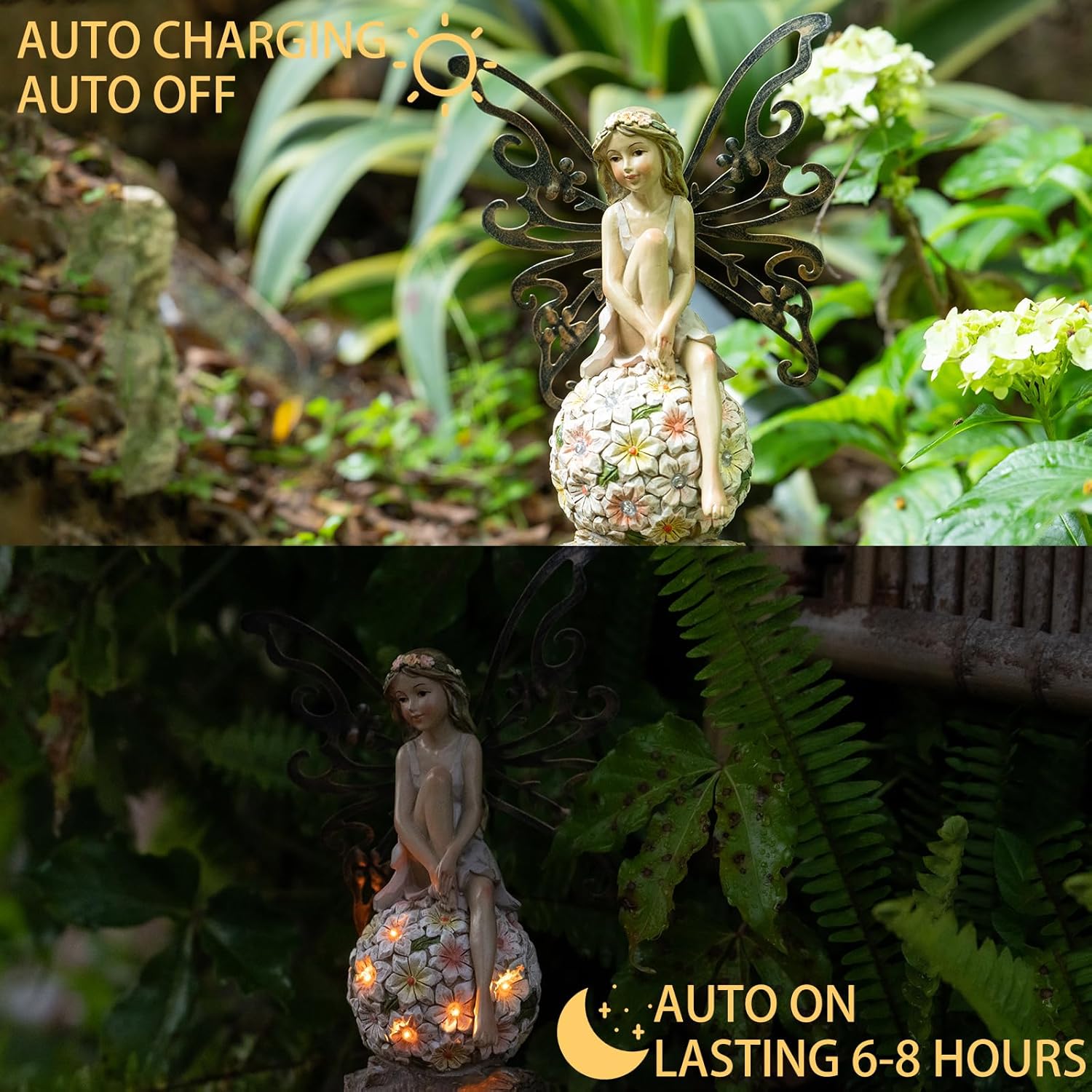 Flower Fairy Garden Decor,Garden Fairy Statues Outdoor,Solar Powered Outdoor Fairy Figurine Accessories,Patio Lawn Yard Porch, Resin Ornaments for Outside Gifts,9.45 Inches Tall-VerdiqueGarden