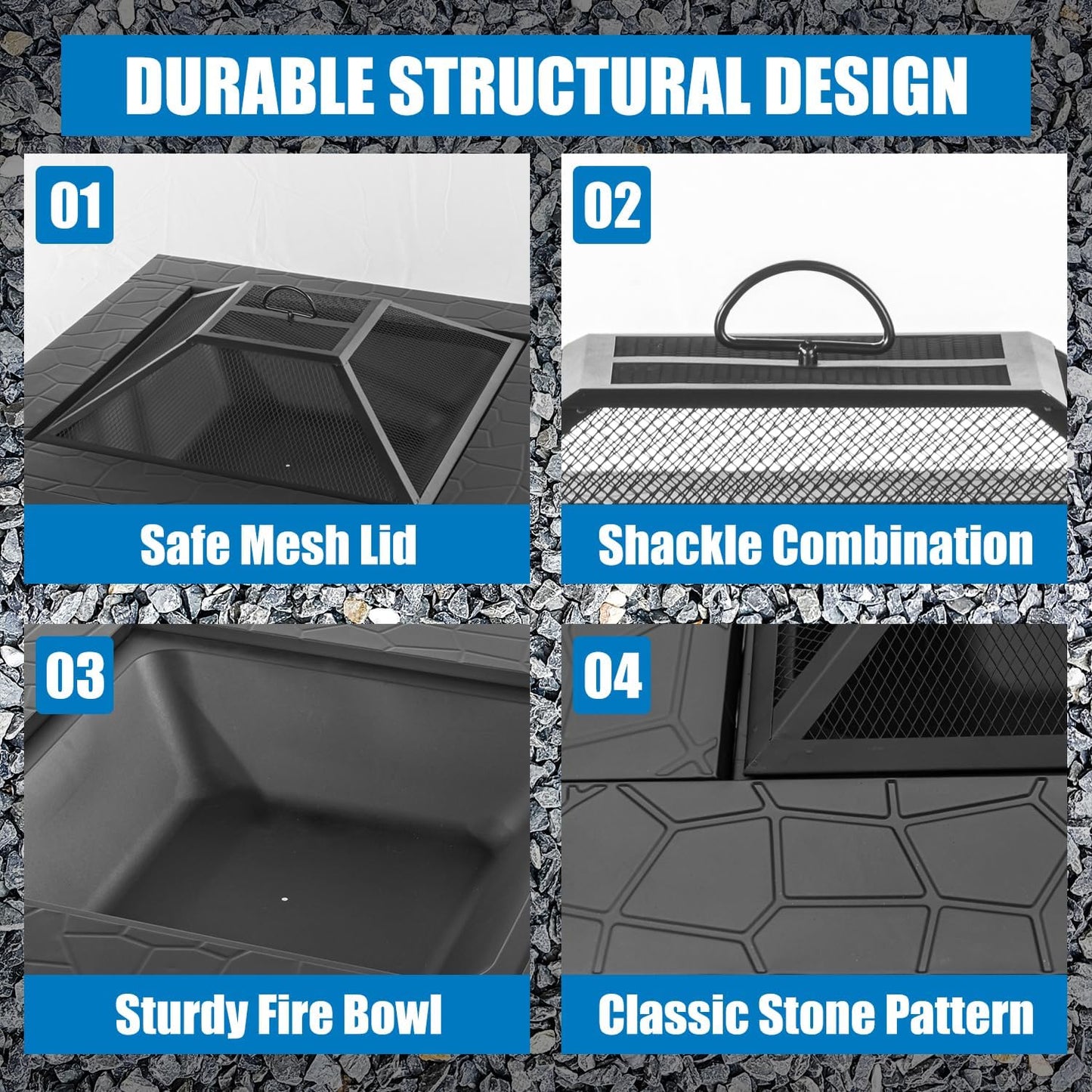 Multifunctional Fire Pit Table 32 inch Square Metal Firepit Stove Backyard Patio Garden Fireplace for Camping, Outdoor Heating, Bonfire and Picnic-VerdiqueGarden