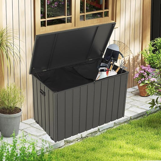 Domi Outdoor Storage Deck Box 120 Gallon, Outdoor Deck Box with Waterproof Storage Bag for Outside Cushions, Garden Tools and Pools Equipment, Gray-VerdiqueGarden