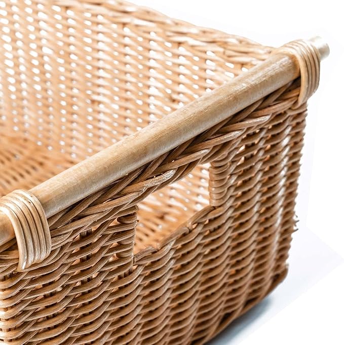 The Basket Lady Pole Handle Wicker Storage Basket, Extra Large, 20 in L x 16 in W x 10 in H, Sandstone-VerdiqueGarden
