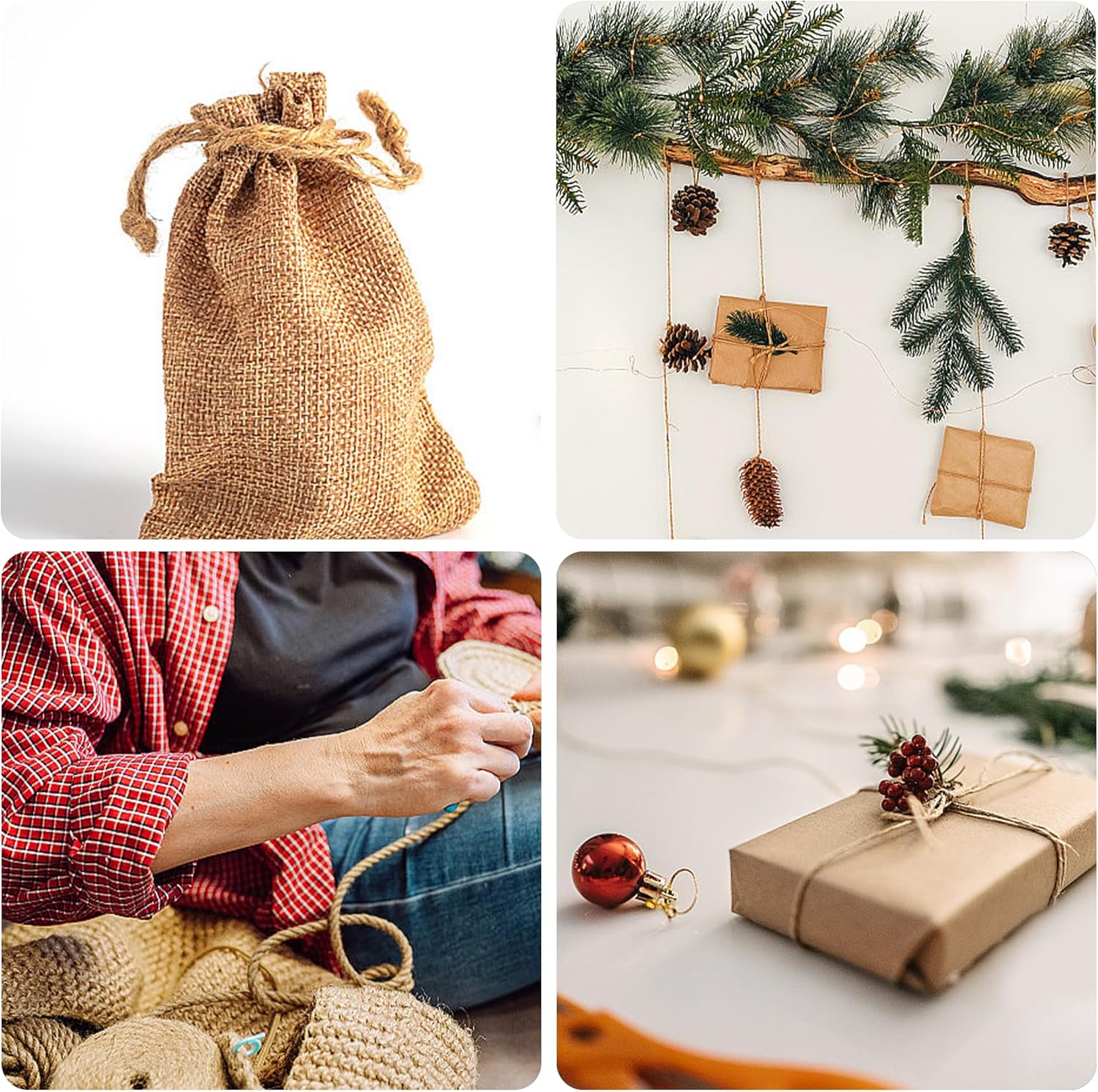 Natural Jute Twine 328ft 8mm,4Ply Twisted Thick Twine Rope Strong Jute String Roll for Crafts Gift Wrapping Gardening Home Decor Bundling Cat Scratching Post-VerdiqueGarden