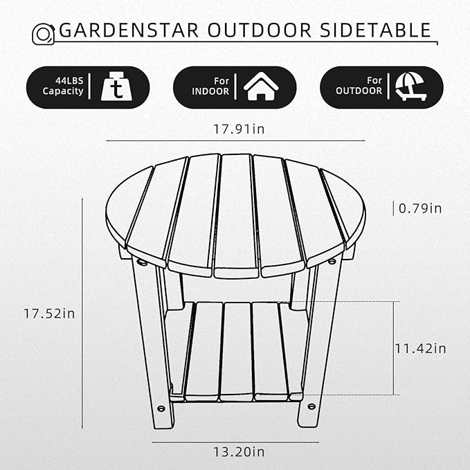 Adirondack Round Outdoor Side Table 2-Tier Storage Patio Side Table, HDPE End Tables for Backyard Pool Porch Garden Lawn (Black)-VerdiqueGarden