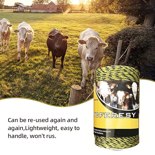 Electric Fence Polywire 656 Feet，200 Meter，6 Stainless Steel Strands for Reliable Conductivity and Rust Resistance，Portable Electric Fence Rope-VerdiqueGarden