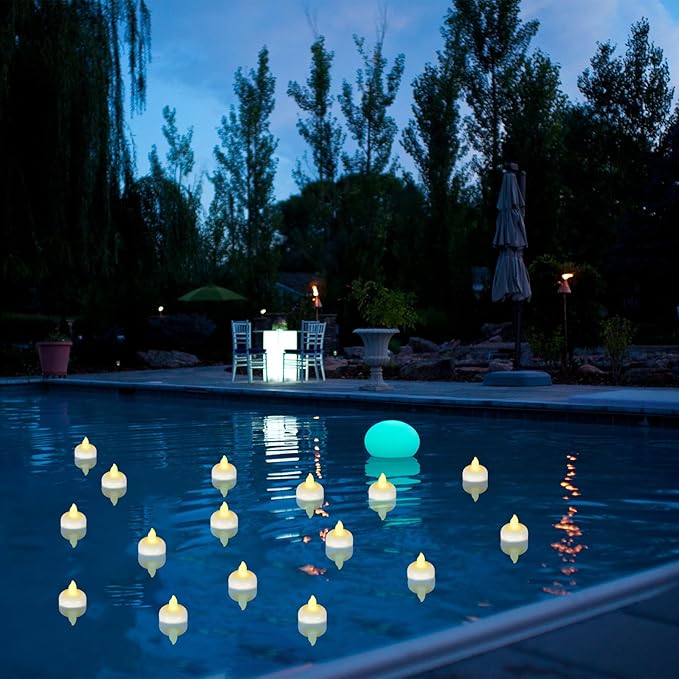 48 Pack Waterproof LED Floating Tea Lights, Flameless Flickering Battery Operated Outdoor Tealight Candles, White Water LED Votive Candles Bulk for Wedding Centerpiece Vase Halloween Decorations-VerdiqueGarden