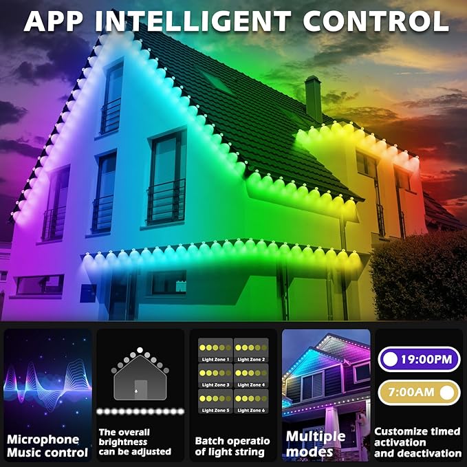100FT Permanent Outdoor RGB Lights,Waterproof Smart LED Eaves Lights with App/Remote Control,for Christmas and All Holiday Decor,Daily and Accent Lighting,House Roof and Garden Lighting-VerdiqueGarden