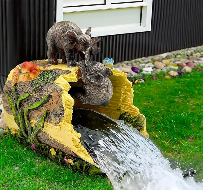 Teaeeno Twin Elephants Decor Gutter Downspout Extension Decorative,Animal Statue Outdoor Decor,3"×4" Rain Gutter Downspout Splash Block,Garden Splash Block Outdoor Sculpture,Rain Downspout Diverter-VerdiqueGarden