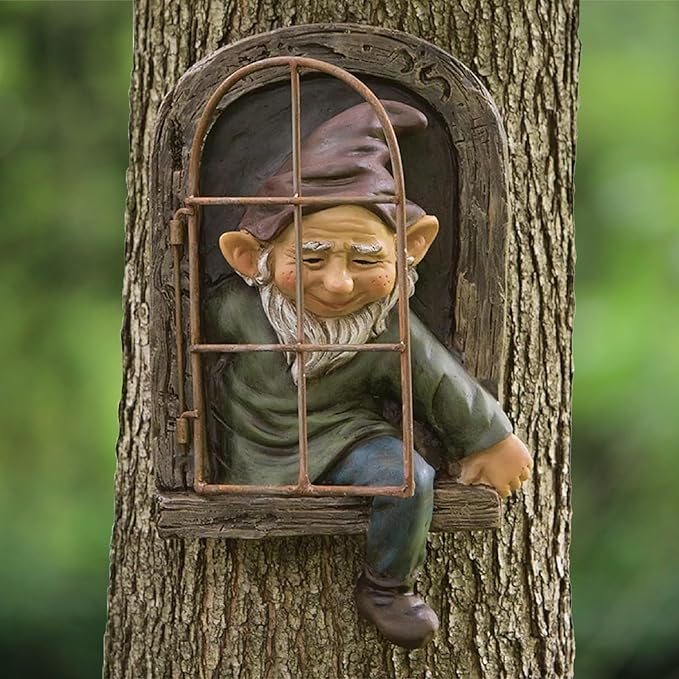 Elenon Elf Out The Door Gnome Tree Faces Decor Outdoor for Yard, Adorable Gnome Tree Hugger Fairy Door Statue for Tree, Funny Garden Tree Peeker Sculpture Yard Patio Art-VerdiqueGarden