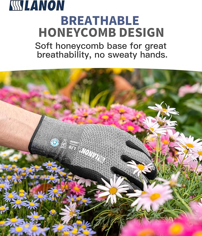LANON Gardening Gloves for Men Women, 2 Pairs Nitrile Coated Garden Gloves with Grip, Breathable B.COMB AIR Technique, Dusty Olive & Bluebird, Large-VerdiqueGarden