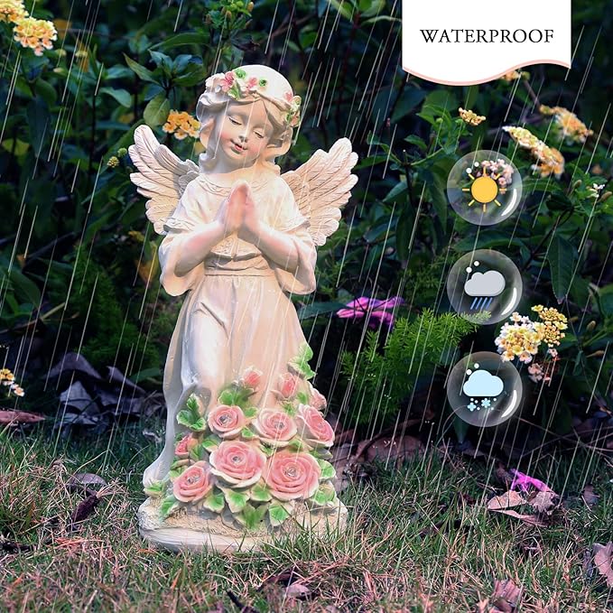 Garden Decor Angel Statue, Outdoor Patio Garden Sculptures & Statues, Solar Yard Decorations Lawn Ornaments Figurines for Outside-VerdiqueGarden