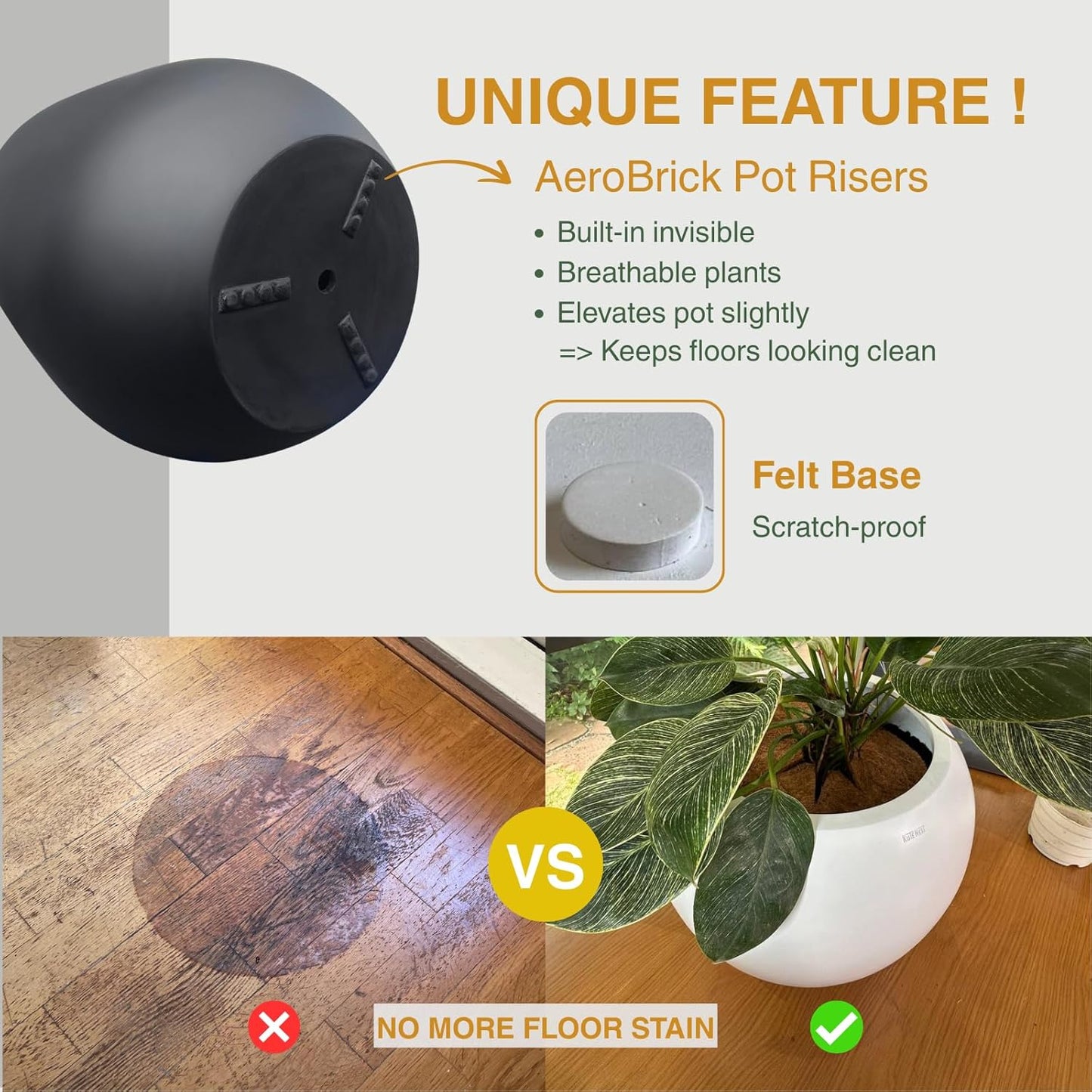 16.5" H x 15" D Corso Fiberstone Round Tapered Planter with Drainage Hole, Smooth Finishes, Weather Resistant for Indoor & Outdoor Use, Included 2 Extra Coco Mats (Black, 11.5" Pot Opening)-VerdiqueGarden