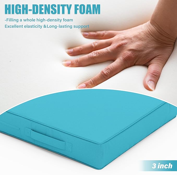 Patio Chair Cushions 17 X 16 X 3 Inch Waterproof Outdoor Seat Cushions for Patio Furniture, Outdoor Sofa Couch Pads with Ties & Handle, Set of 2, Lake Blue-VerdiqueGarden