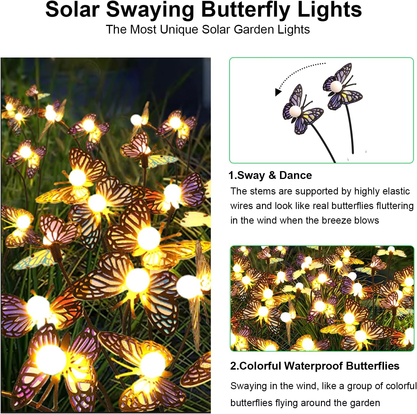 Solar Garden Butterfly Lights, 4 Pack 32 LED Solar Swaying Lights, Swaying in The Wind, Waterproof Firefly Light Outdoor Fairy Light for Garden Patio Yard Pathway Flower Bed Decoration-VerdiqueGarden