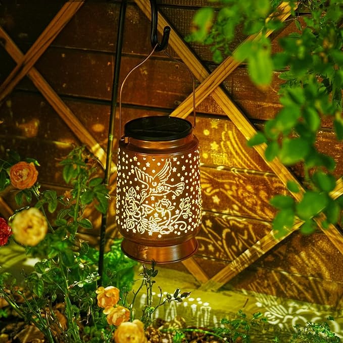 Hummingbird Solar Lanterns Outdoor Waterproof Large Metal Hanging Lantern with 2000mAh Battery, Solar-Powered Garden Lights Decor for Yard, Patio, Backyard - Birthday Gift for Women, Mom, Grandma-VerdiqueGarden