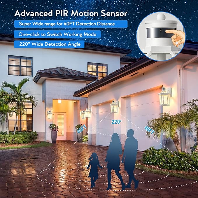 VIANIS Motion Sensor Outdoor Exterior Light Fixture, White Outdoor Porch Lights Wall Mount, Waterproof Dusk to Dawn Coach Lantern, Modern Outdoor Lights Fixtures for Garage, Front Door-VerdiqueGarden