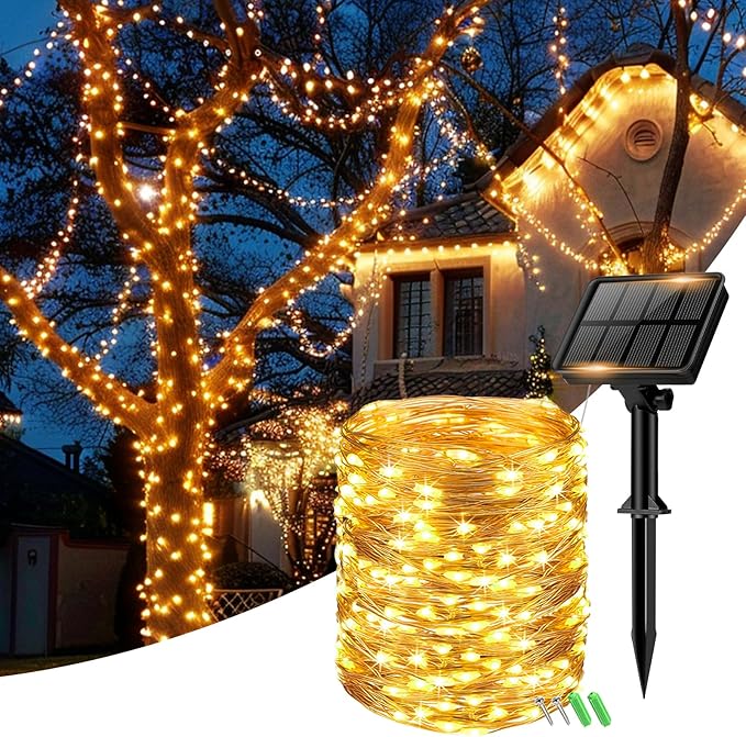 1 Pack Solar Fairy Lights for Outside Waterproof, 49FT/15M 150LED Solar String Lights Outdoor 8 Modes Solar Twinkle Lights for Garden Yard Christmas Tree Wedding Party Decor, Warm White-VerdiqueGarden