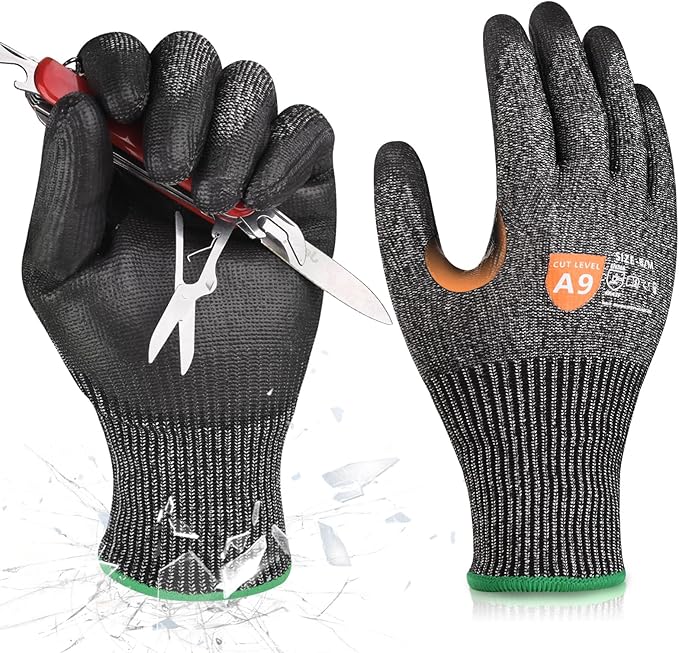 Donfri A9 Cut Resistant Work Gloves for Men - Steel + HPPE Hybrid Safety Gloves for Men, ANSI Cut Level 9 Protection Flexible for Metal Glass Wood Construction Fishing-VerdiqueGarden