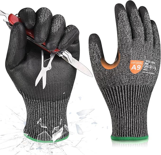 Donfri A9 Cut Resistant Work Gloves for Men - Steel + HPPE Hybrid Safety Gloves for Men, ANSI Cut Level 9 Protection Flexible for Metal Glass Wood Construction Fishing-VerdiqueGarden