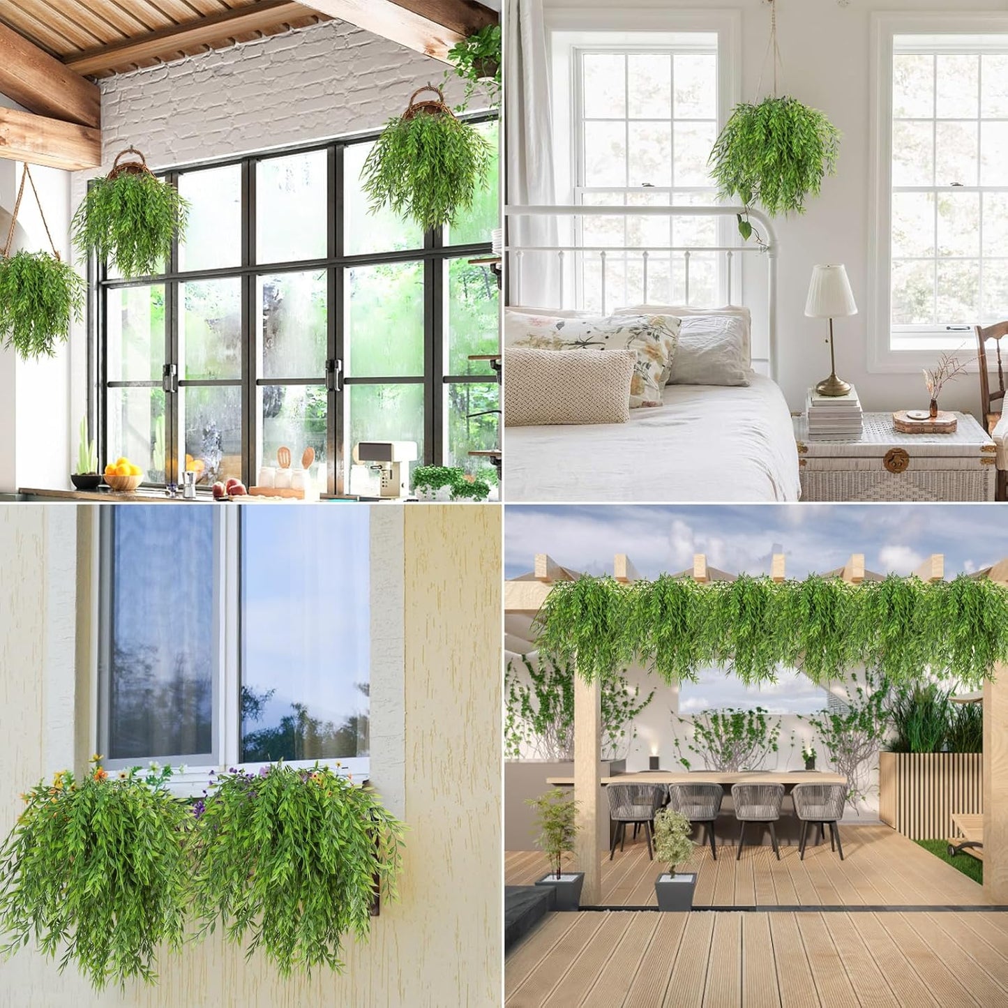 RECUTMS Artificial Weeping Willow 6Pcs,Plastic Leaves Twig Plants Greenery Fake Hanging Ivy Garland UV Resistant for Indoor Outdoor Home Garden Wall Baskets Wedding Party Table Planter Filler Decor-VerdiqueGarden
